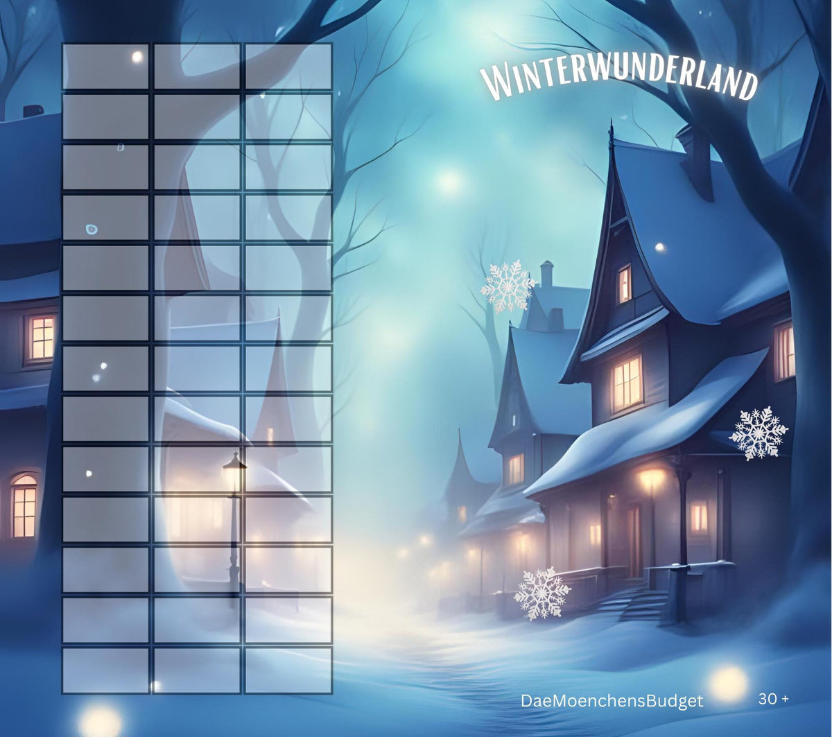 Sparspiel "Winterwunderland" - Klappkarte -  Sparchallenge - Sparen mit der Umschlagmethode