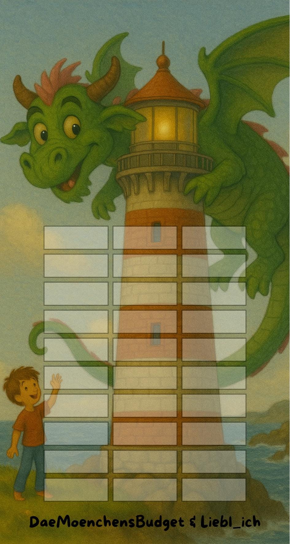 Sparspiel "Lio der Drache"  Lose und Würfelchallenge  - Sparen mit der Umschlagmethode