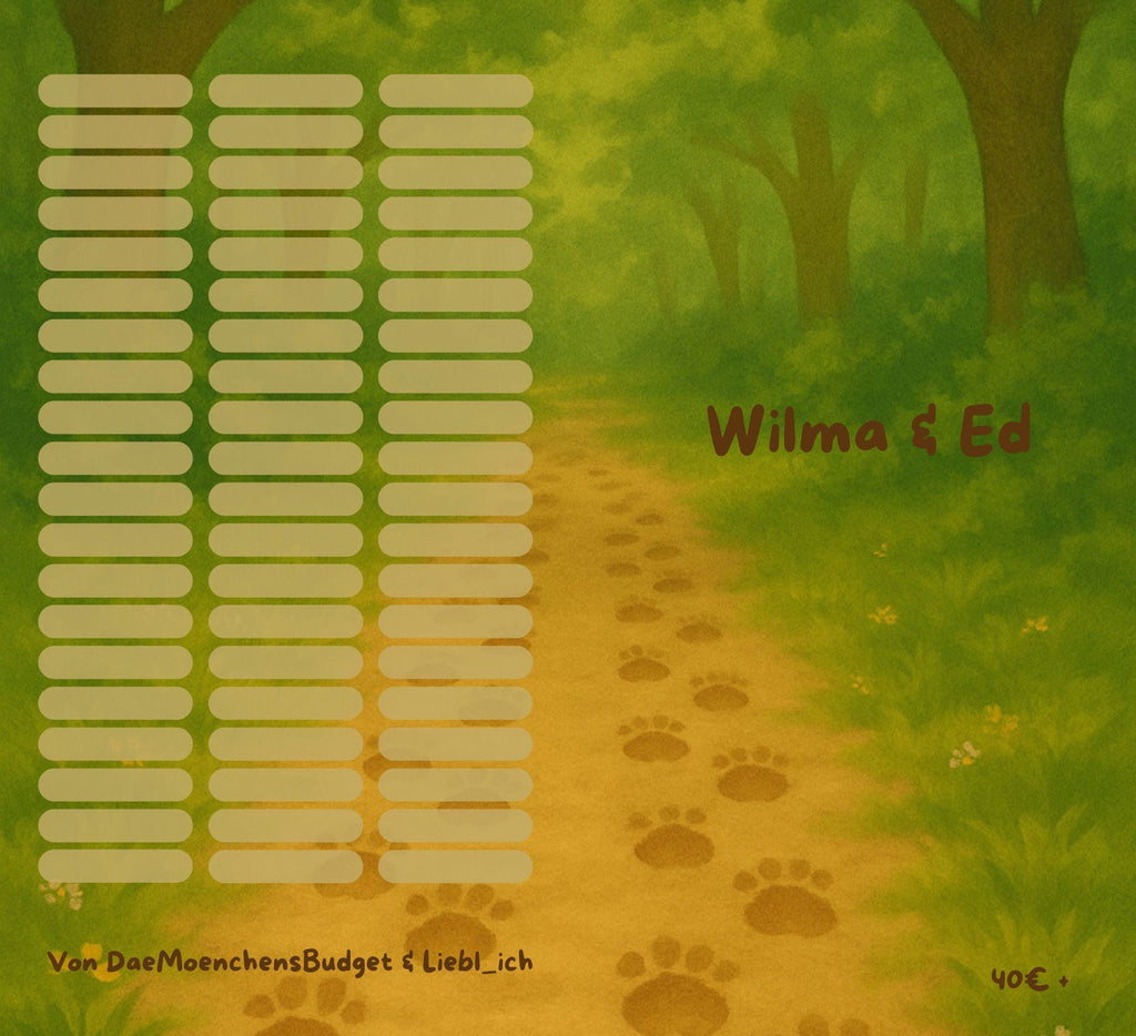 Sparspiel "Wilma & ed" - Klappkarte -  Sparchallenge - Sparen mit der Umschlagmethode