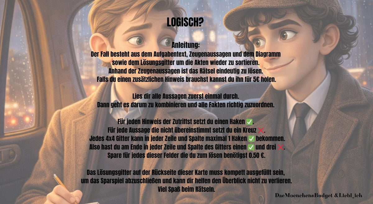 Sparspiel "Logisch" - Rätseln - Sparen mit der Umschlagmethode