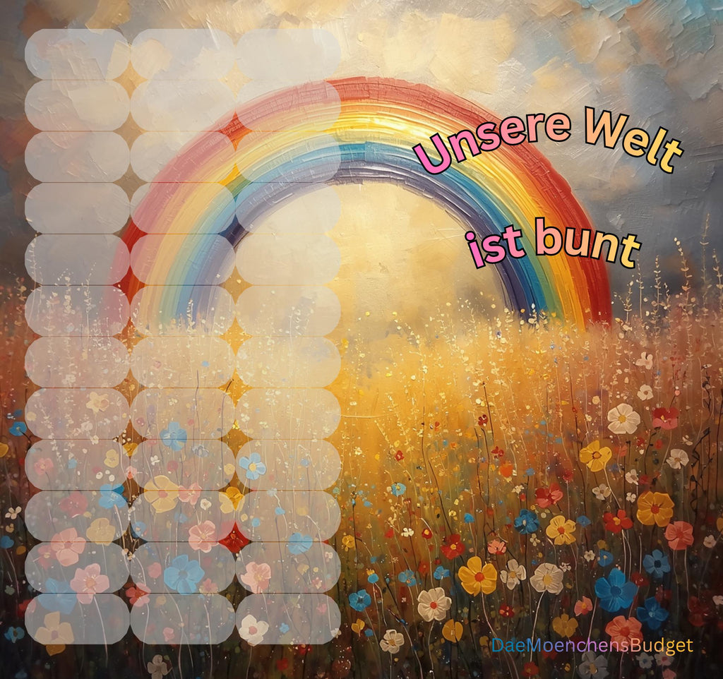 Sparspiel "Unsere Welt ist bunt" - Klappkarte -  Sparchallenge - Sparen mit der Umschlagmethode
