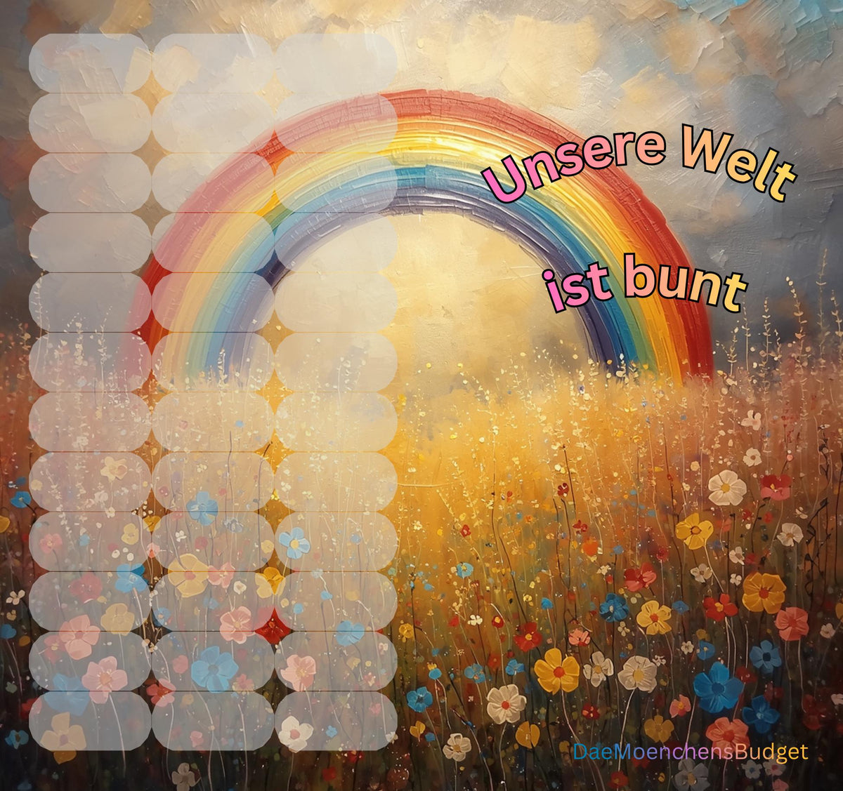 Sparspiel "Unsere Welt ist bunt" - Klappkarte -  Sparchallenge - Sparen mit der Umschlagmethode